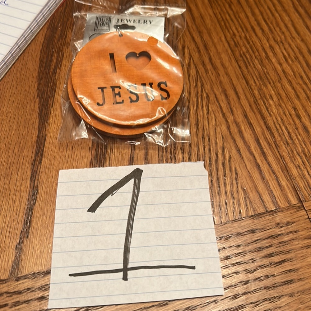 NIPB PLUS ONE I LOVE JESUS WOODEN EARRING ORANGE AND RED COLOR.